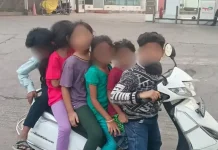സ്കൂട്ടറിൽ ആറ് കുട്ടികൾ; നഗരത്തിലൂടെ സാഹസിക യാത്ര, ട്രാഫിക് പോലീസിനെതിരെ വിമര്ശനം