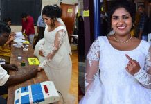 ആദ്യം വോട്ട് , പിന്നെ വിവാഹം; വിവാഹ വേഷത്തിലെത്തി വോട്ട് ചെയ്ത് നവവധു
